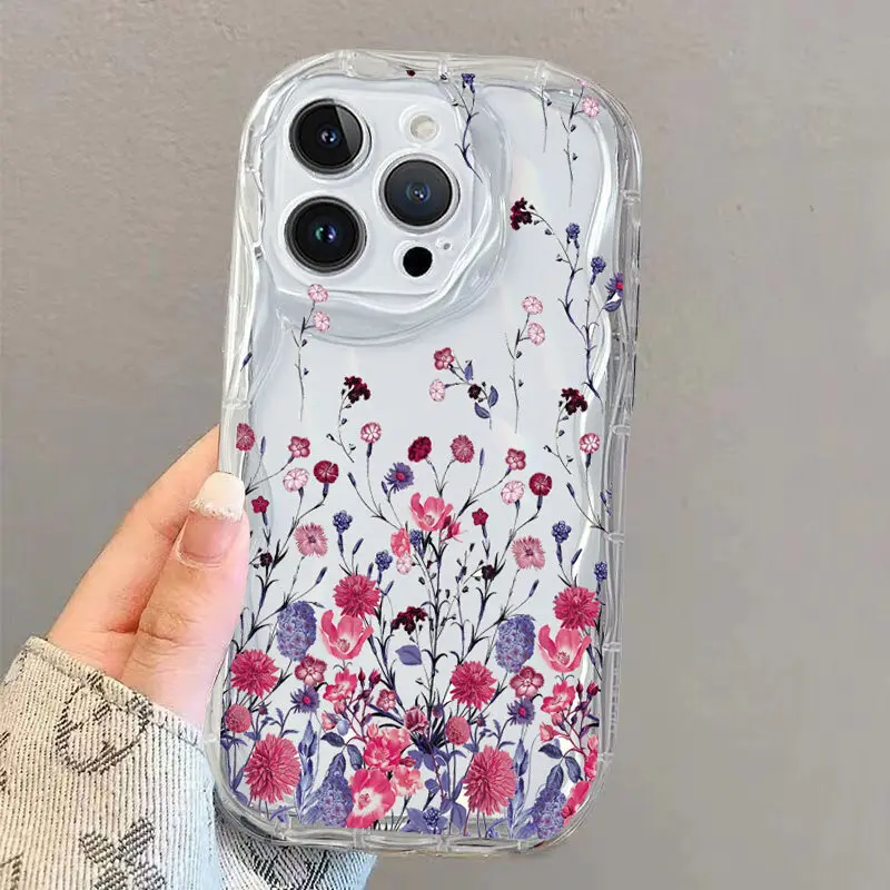 Clear Floral Leaf Wave Design Phone Case