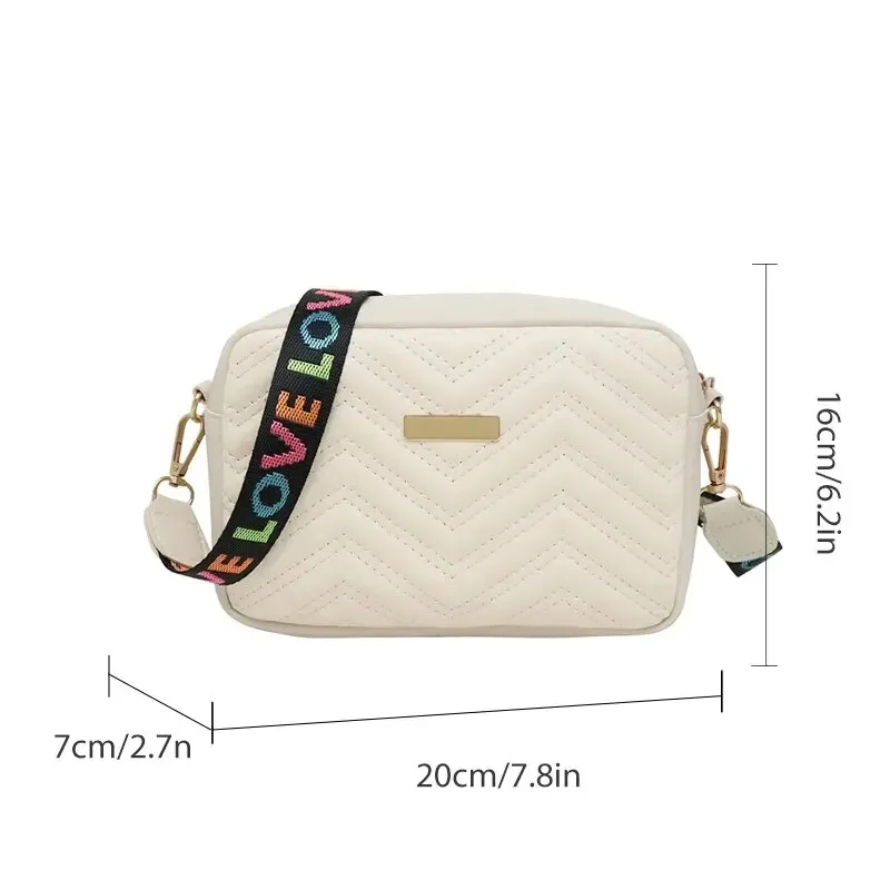 Embroidered PU Camera Bag, Small Square Shoulder Bag, Casual and Versatile