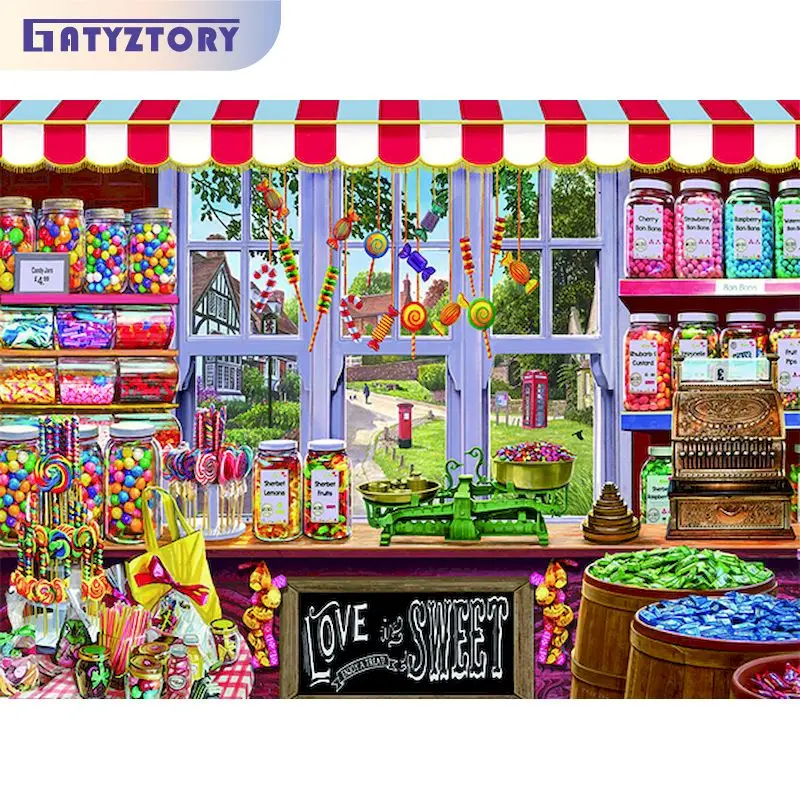 

GATYZTORY 5d Diamond Painting Full Square/Round Landscape Diamond Embroidery Complete Kit Mosaic Store DIY Needlework