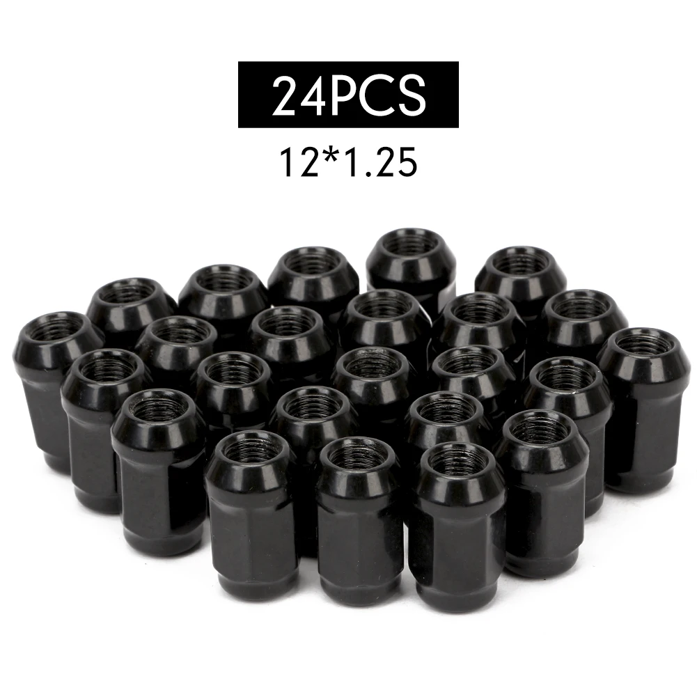 Automobile Hub Nut Hexagon Nut 24PCS 12mmx1.25mm Black Wheel Nuts For Nissan Navara NP300 Patrol
