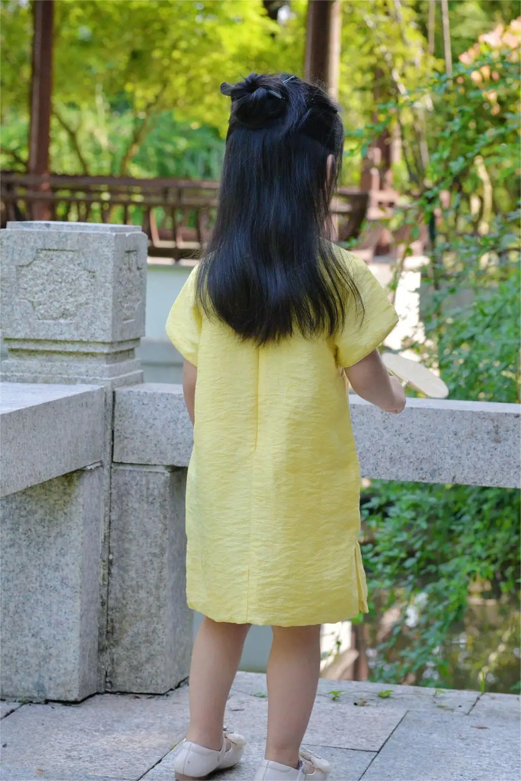 

Panda Baby 2023 New Girls Cheongsam Summer Chinese-style Yellow Jacquard Dress Hanfu Mother Kids