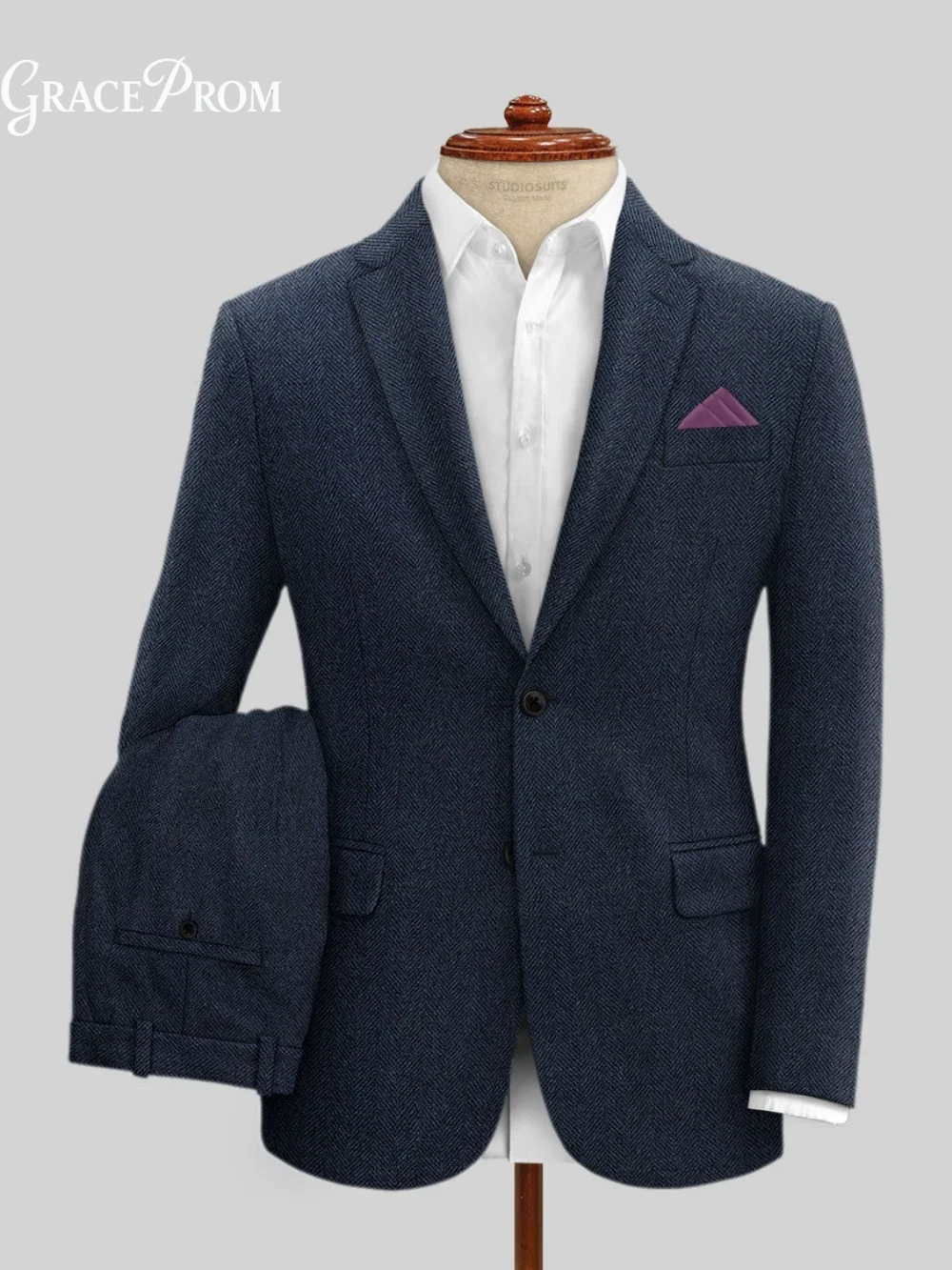 Ensemble de Costume 3 Pièces Élégant Bleu Marine Uni pour Homme 2026 – Blazer