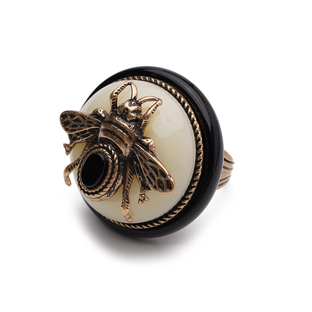 JBJD Vintage Bee New Design Party white Natural Agate Ring