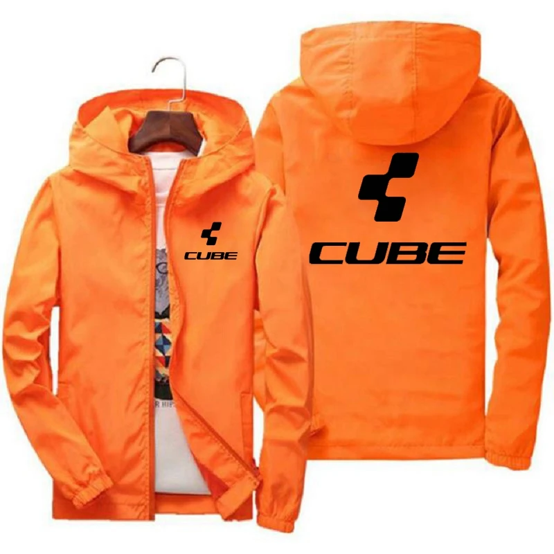New Fashion Trend CUBE Men's Hooded Casual Jacket Loose Water Proof Male Windbreaker Solid Color Windproof Coats