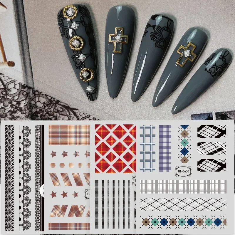 Plaid Pattern Check Muti Color Nail Stickers Preppy Style Nail Art Accessories Tender Manicure Fashionable Sticker for Nails 2