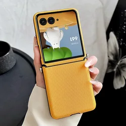 Vertical Bar Textured Candy Phone Case with Side Buckle and Camera Protection for Moto Razr 2024 (Yellow)