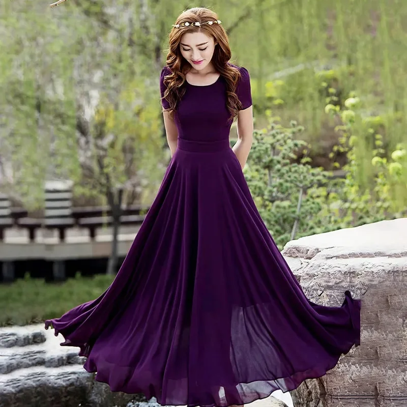 Fashion Long Skirt Summer Dress Women 2024 New Korean Temperament Chiffon Slim Fit Beach Large Hem Skirt Super Long Style Female