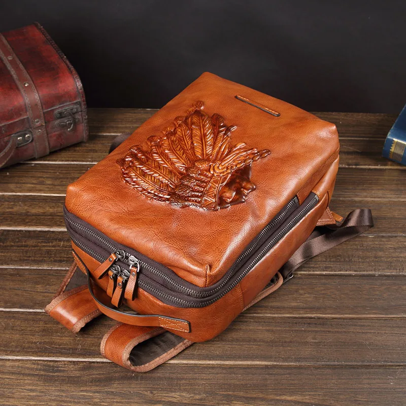 Vintage Leather Men's Backpack Male Laptop Shoulder Bag Men Large Capacity Travel Backpacks Cowhide Schoolbag Indian Cow Leather 4