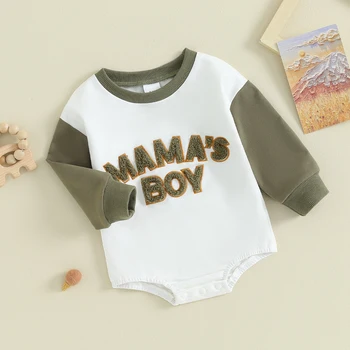 Pudcoco Newborn Baby Boy Sweatshirt Romper Letter Pattern Long Sleeve Jumpsuit for Infant Toddler Fall Outfit 0-18M 2