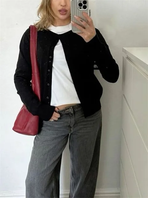 Women s Casual V-Neck Button Down Knit Cardigan Sweater Long Sleeve Solid Color Lightweight Open Front Tops with Pockets 5