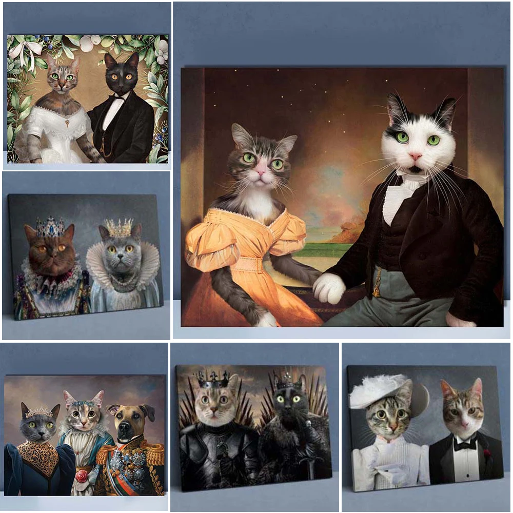 

Funny Couple Cat Dog Lover Portrait Wall Pictures For Living Room Nordic Poster Wall Art Canvas Painting Home Decor Unframed