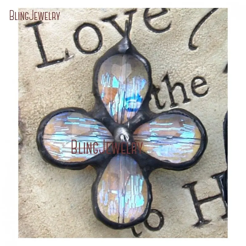 Crystal Aurora Borealis Ab Briolette Drop Cross Collana Pendente Bohemian Metalwork Flower Gioielli Religiosi Forniture Di Fascino