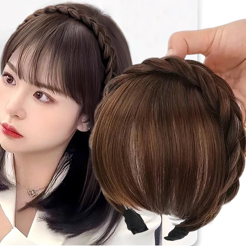 Women Girls Clips in Hair Extension Wig Bangs Hairband Fake Hair