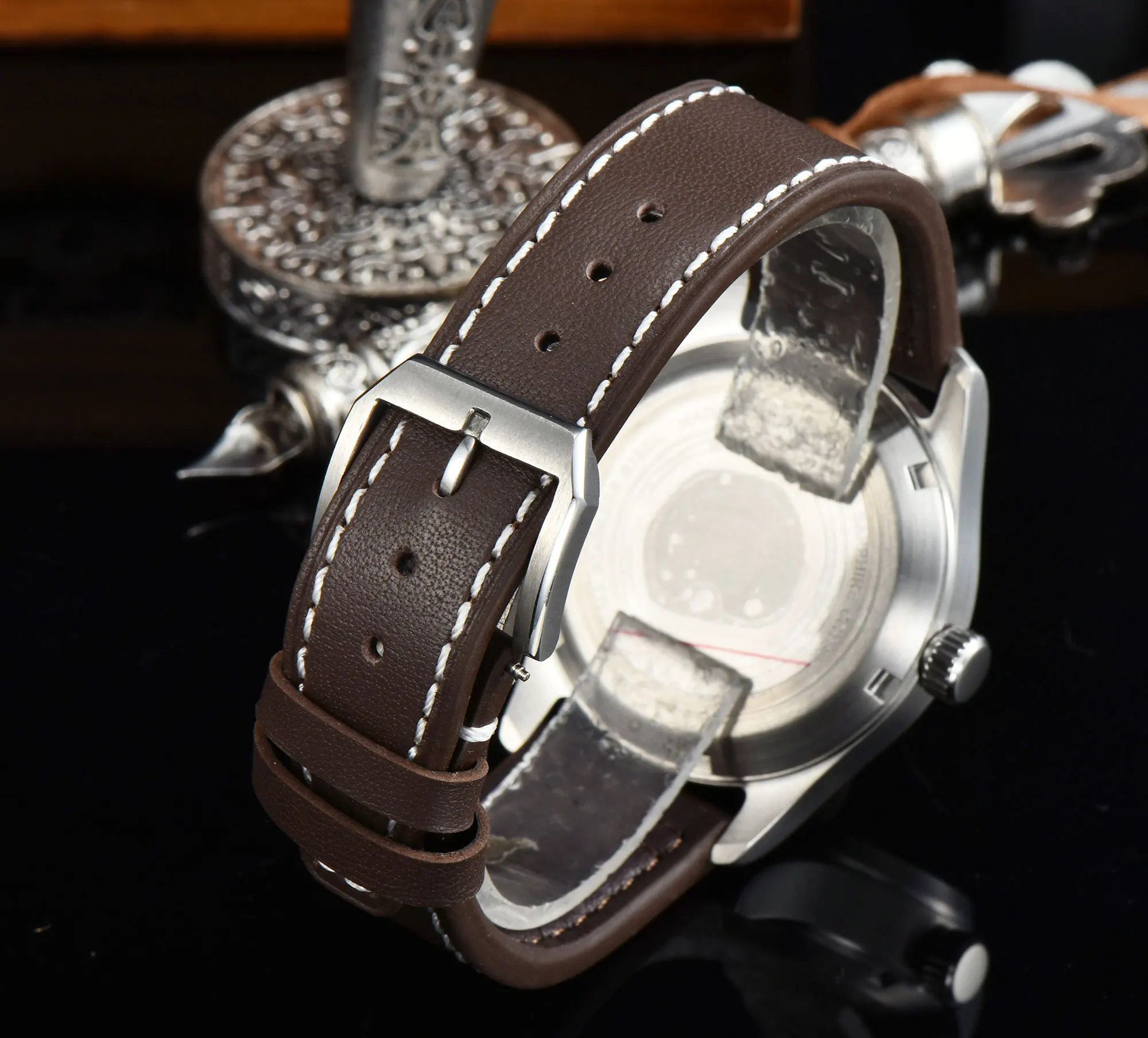 Tandorio-relógio Mecânico Masculino Piloto Aço Vermelho Movimento Nh35 Cristal de Safira Plano 200m à Prova Dágua Relógio Esportivo 39 mm - Image 6