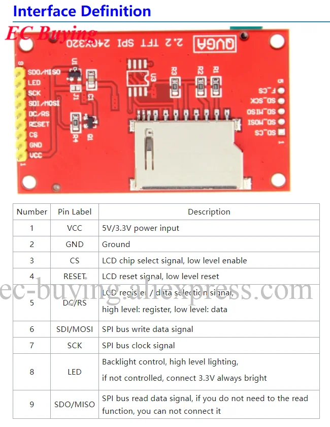 1,44 1,8 2,0 2,2 2,4 2,8 3,2 3,5 4,0 Zoll SPI TFT LCD Bildschirm Bunte Touch Display Modul ILI9341 ILI9488 480*320 240*320 Laufwerk – Detail 8