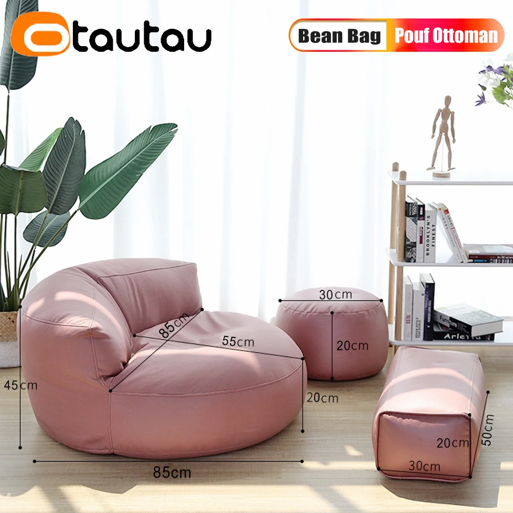 Faux Leather Bean Bag Chairs Bean Bag Sofa with Filler Bean Bag Chair Set  Corner Pouf Ottoman Footstool for Bedroom Living Room Garden,Comfy Floor