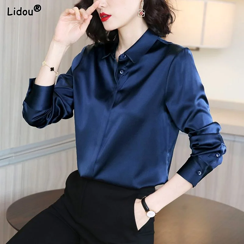 Office Lady Formal Spring Summer Thin Temperament Solid Casual Loose Button Blouses Fashion Intellectual Women's Clothing 2023 the new round pearl pin buckle on the new fashion trend highlights the noble temperament elegant intellectual lady belt k807