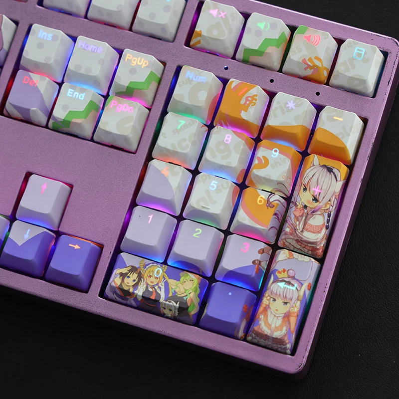 Chaves Conjunto Lados Pbt Tintura Subbed Keycaps Anime dos Desenhos Animados Gaming Key Caps Backlit Keycap para Miss Kobayashi Dragão Maid 108 - Imagem 5