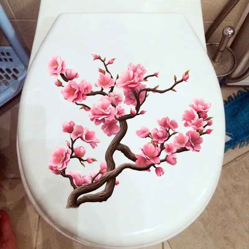 Peach Blossom And Plum Blossom Wall Sticker Bathroom Toilet Decor Decals Living Room Cabinet Home Decoration S221 vinyl stickers,toilet stickers,toilet wall stickers