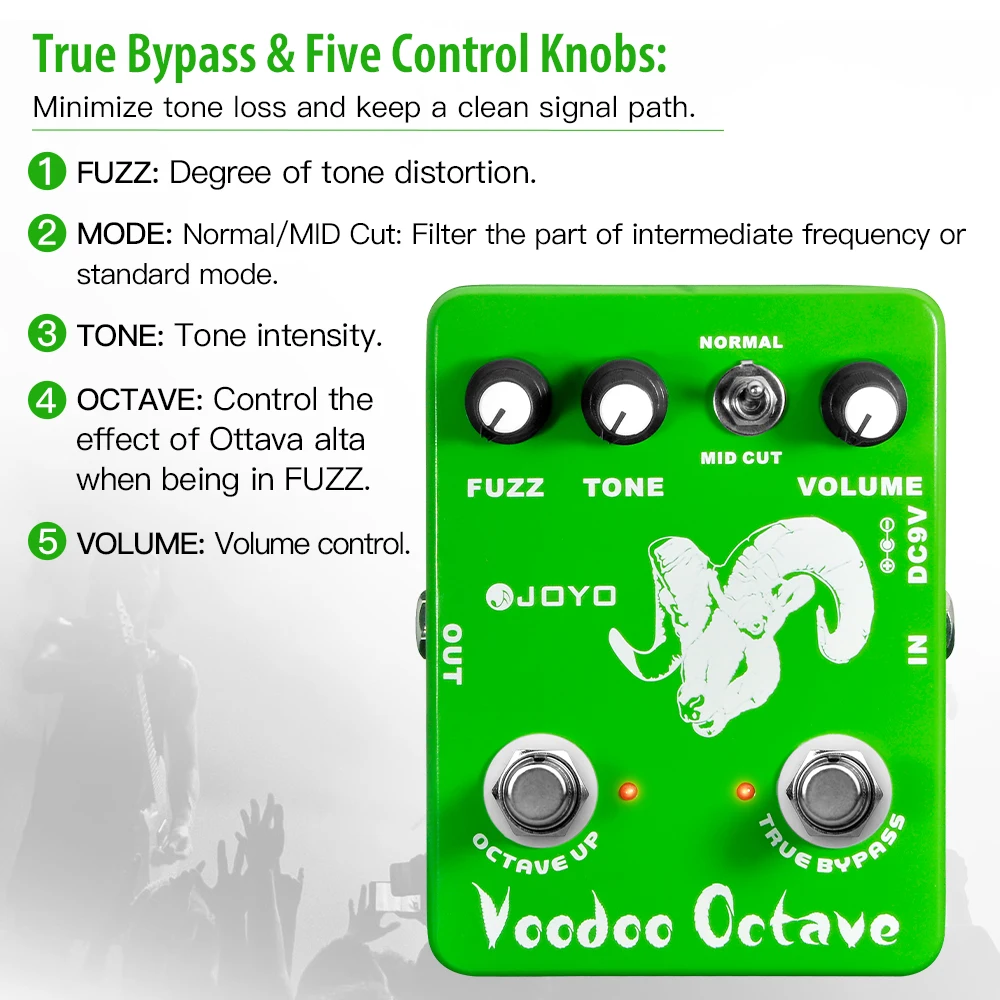 JF-12 VOODOO OCTAVE Octave Pedal with Mid-cut Function Features Fuzz Distortion