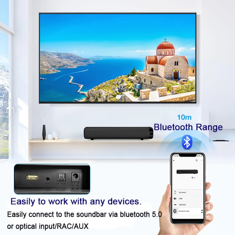 홈 시어터 스피커 시스템용 무선 콘서트 3D 서라운드 사운드 바, TV 에코 월 사운드 블래스터 SS01, 30W 고출력 사운드바