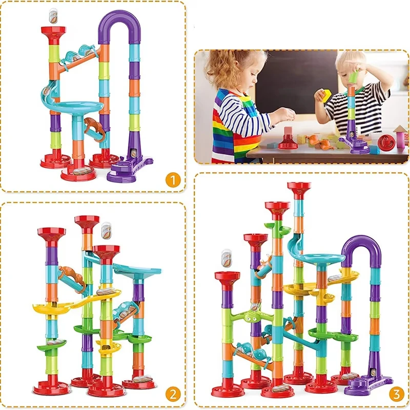 KBDFA Marbles Run Catapult Track Building Blocks Slide Beads Educational Toys Children Gift Race Balls Toy Marble Track Race Set