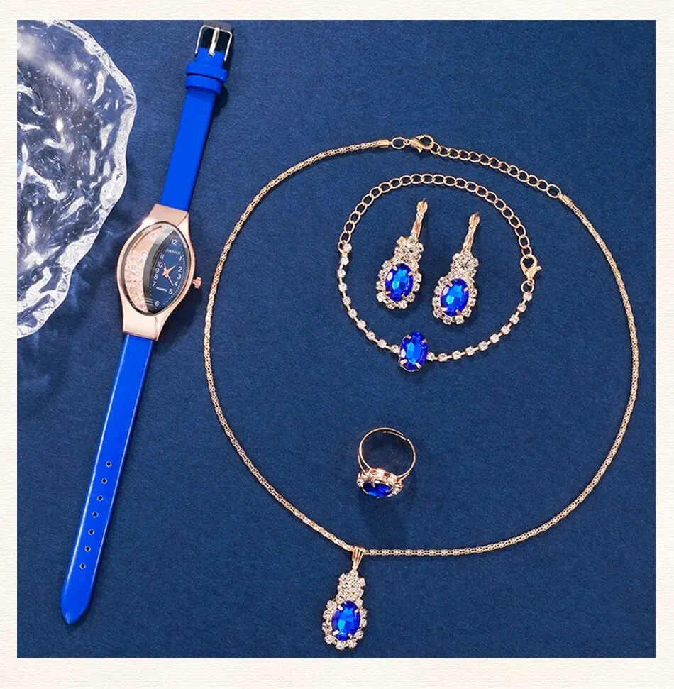 Sef52f415ebcd479cadb35b37e40bbeedP 6PCS Set Women Fashion Quartz Watch Female Clock Rhinestone Dial Luxury Brand Design Women Watches Simple Ladies WristWatch Mallzona