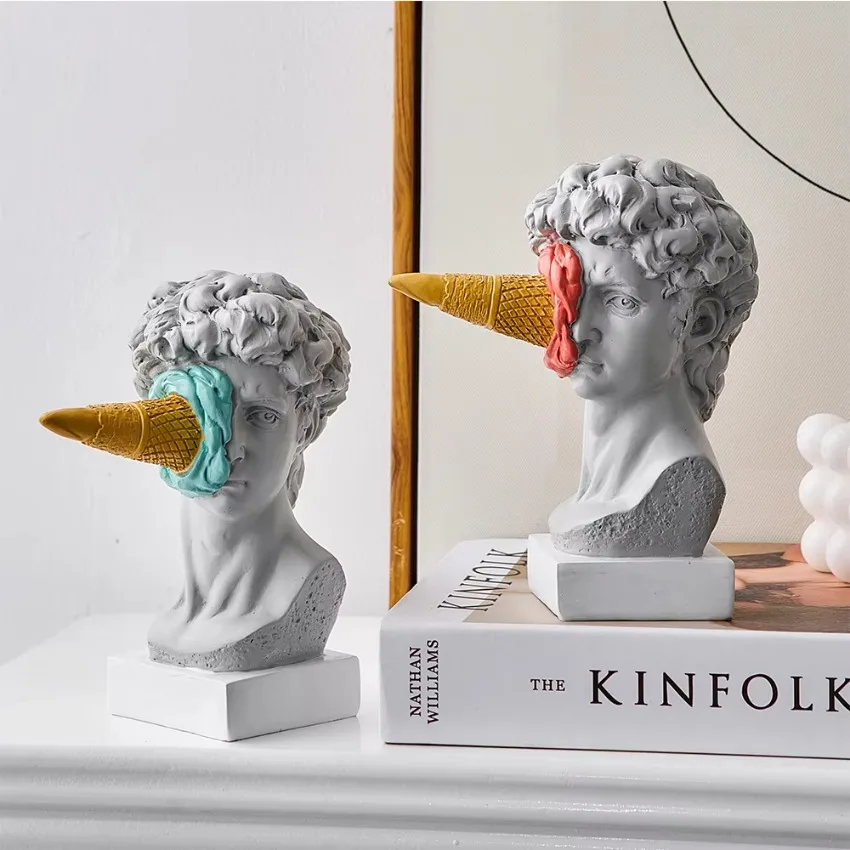 Sculpture Office Bookshelf Desktop Art Decoration David Statue Modern Nordic Figure Ornament Ice Cream David Figurine Home Decor