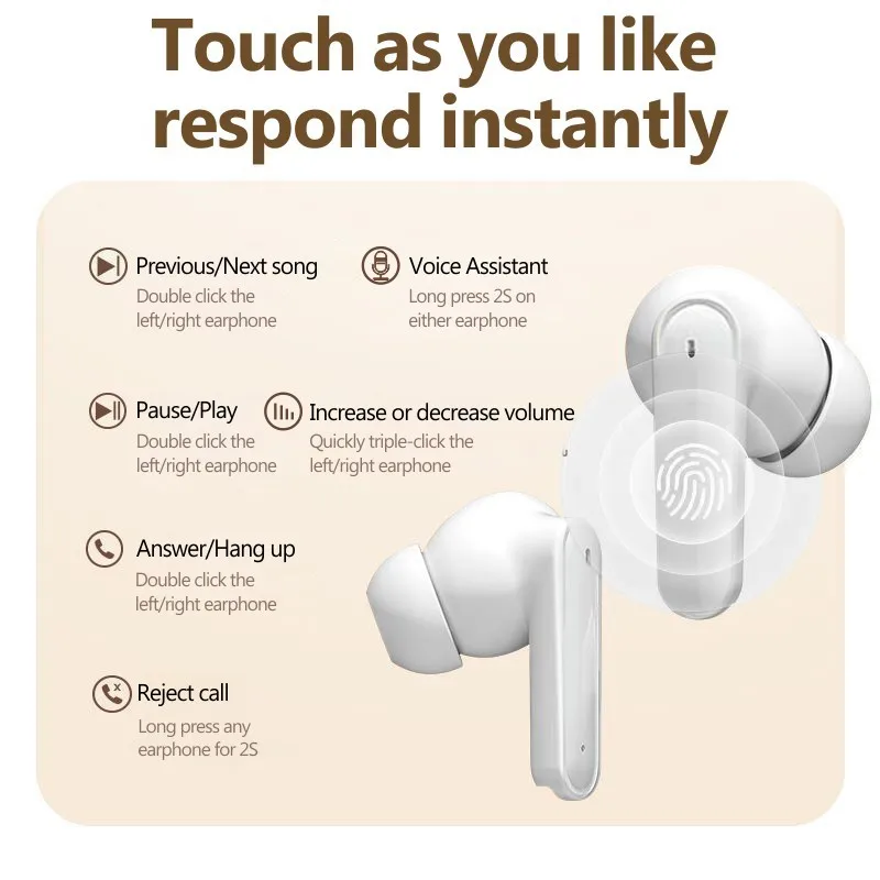ENC Noise Cancelling Bluetooth Headset Long Battery Life Low Latency Power Display Touch Sports Stereo Earbuds wireless earphones wireless earbuds bluetooth earphones wireless bluetooth earphones bluetooth headphones wireless bluetooth headphones wireless headset