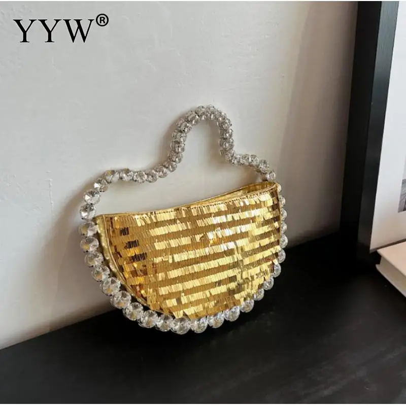 

Женская круглая вечерняя сумка-клатч 2023, блестящая женская сумка-кошелек со стразами, дамские сумочки в форме полумесяца, кошелек через плечо для свадебной вечеринки