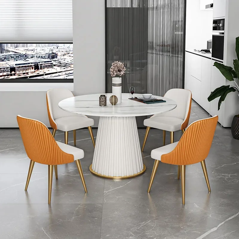 Center Round Dining Tables 4 Chairs Withe Hallway Rock slabs