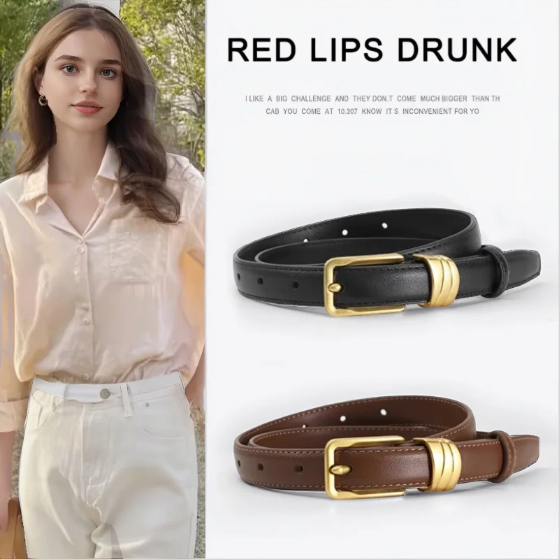 Neue frauen Trendy Gürtel Weibliche Quadratische Schnalle Echtes Leder Dünnen Gürtel Mode Vielseitig Dekorative Kleid Gürtel