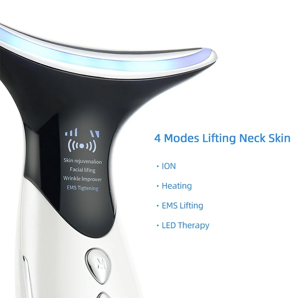 EMS Ion Photon Warm Therapy Neck Wrinkle Removal Vibration Massager Face Lifting Beauty Device Anti Forehead lines Double Chin