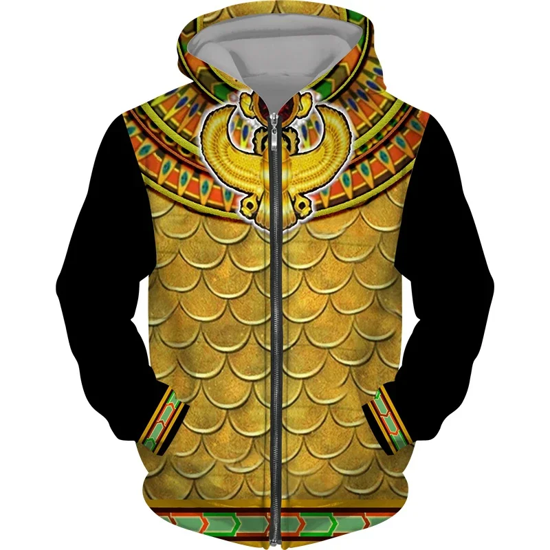thumbnail image 1 of Sudadera con capucha y cremallera con estampado 3D del antiguo Egipto Ojo de Horus para hombre, sudaderas informales de manga larga con estampado de faraón, sudaderas holgadas, 1 of 5