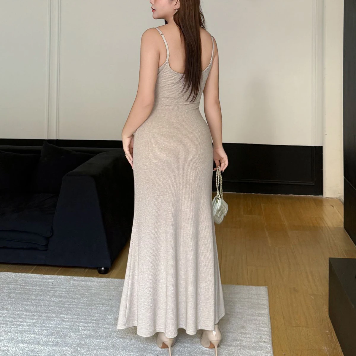 Fashion Plus Size Women's Mermaid Dresses Premium S-curve Faux Cashmere Knitted Sexy Slim Spaghetti Strap Dress Autumn 9338