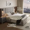 King Platform Bed Frame with Headboard,Elegant Velvet Upholstered Bed with Grid Pattern Padded Headboard,Easy Assembly,Grey 5