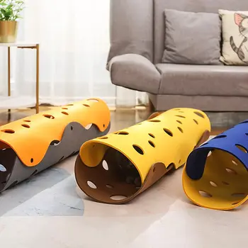 고양이 터널 침대 접이식 애완 동물 터널 튜브 침대 구멍이있는 DIY 고양이 플레이 매트 고양이 활동 러그 장난감 인터랙티브