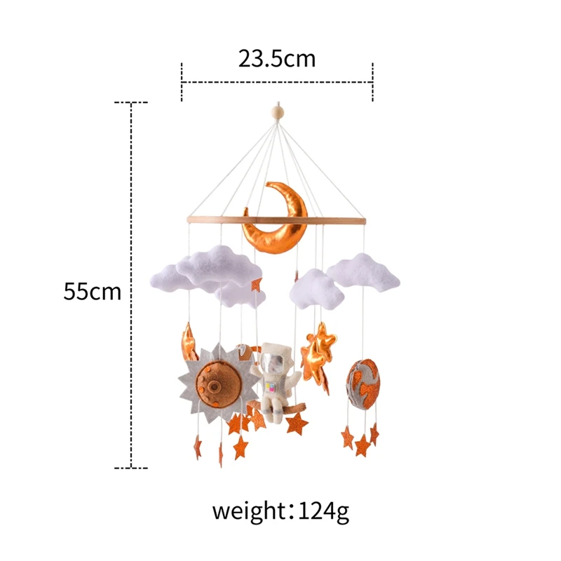 Crib Mobile Wooden Baby Rattles Soft Felt Outer Space Astronauts Bed Bell Newborn Music Box Hanging Toys Crib Bracket Baby Gifts