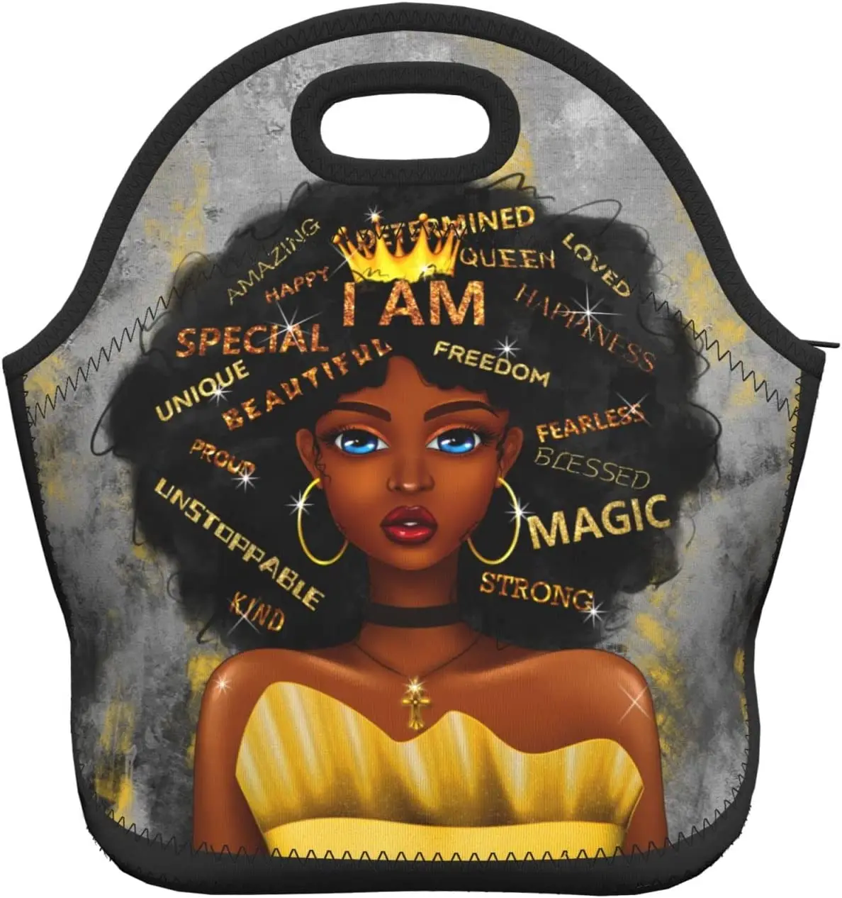 

Неопреновые сумки для ланча для женщин, женская сумка-тоут в Африканском и американском стиле, изолированная многоразовая черная круглая охлаждающая коробка для девушек