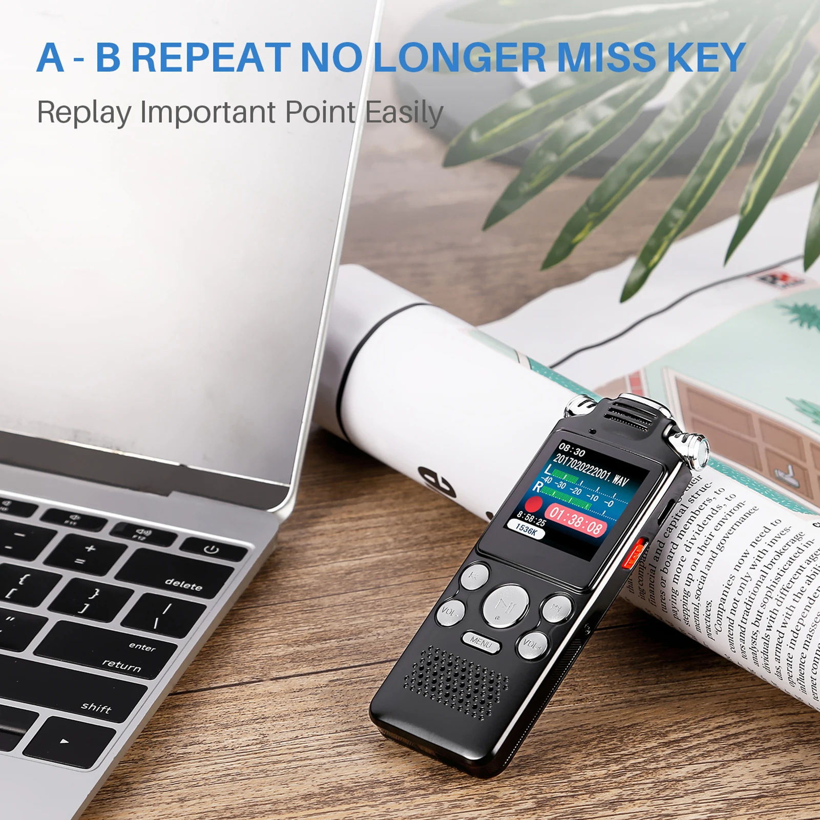 Tape Recorder 8GB Voice Recorder Noise Cancelling Audio Double Microphone for HD Voice Activated Recording Metal Case
