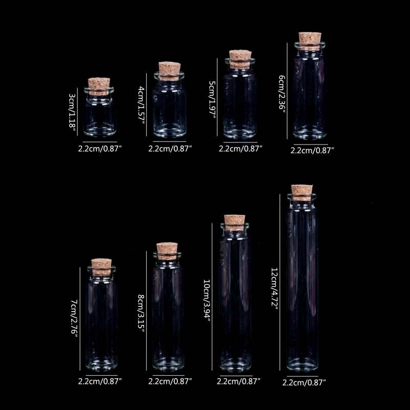 7ml-20ml Small Bottles with Cork Stoppers Tiny Vials Small Clear Glass Jars Lids Storage