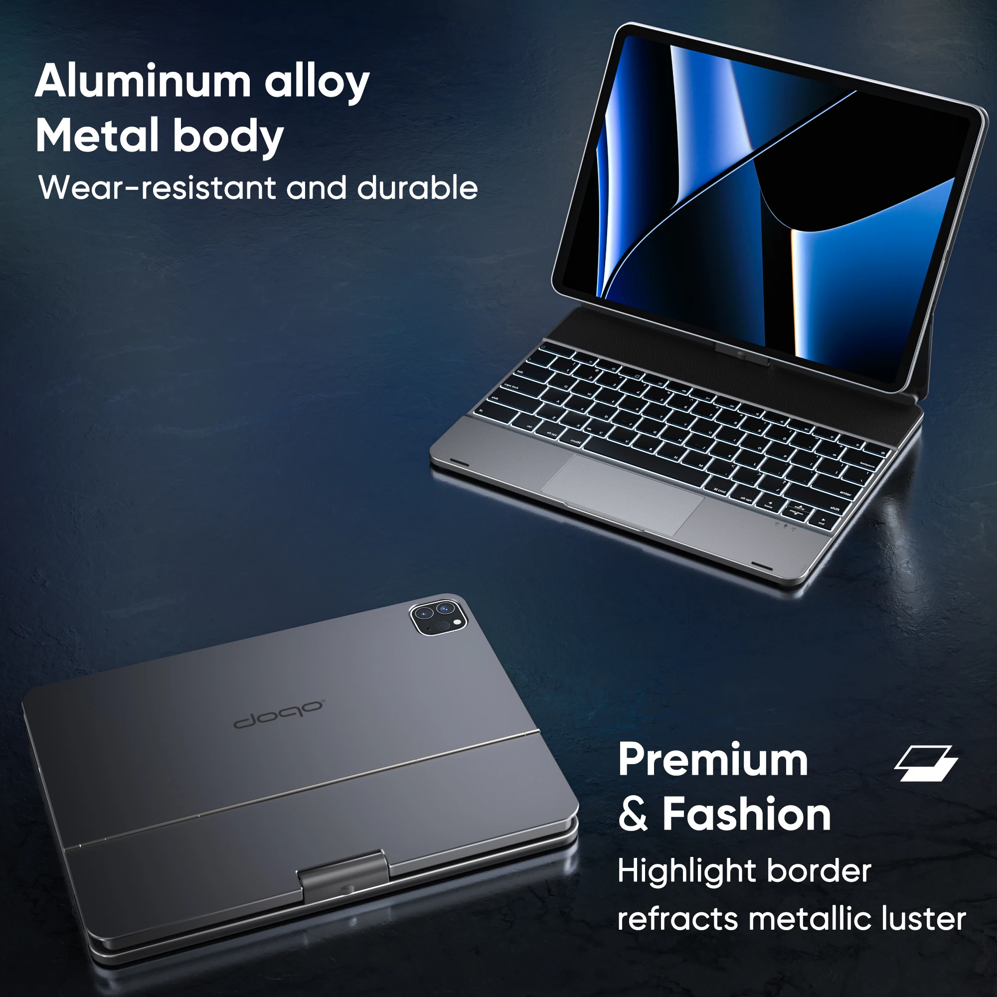 iPad Pro/Air用Doqoアルミキーボードケース（360度回転） ° 回転式