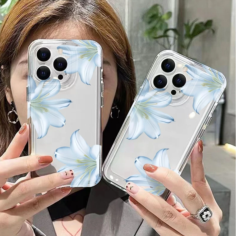 Fashionable White Lily Transparent Phone Case