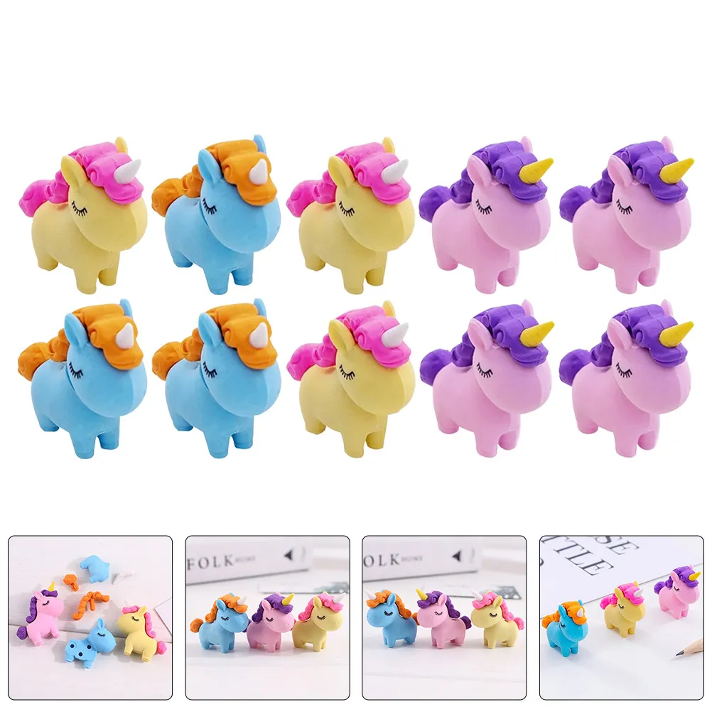 10Pcs 크리 에이 티브 유니콘 지우개 대량 학교 용품 학생 보상 재미있는 향기로운 지우개 쉬운 지우기 귀여운 지우개 선물
