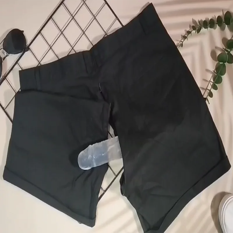 Ripped Denim Shorts Men's Invisible Open-Seat Pants Jeans Male 2023 Summer New Korean Style Trendy Ins All-Match Denim Shorts