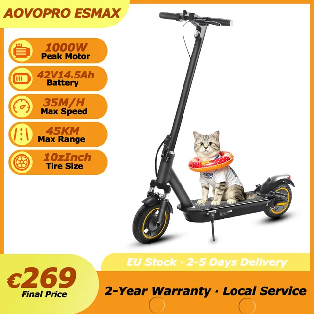 Trottinette électrique AOVOPRO 500W, moteur puissant, 35 km/h, autonomie 45 km, 42V14.5AH, 10 pouces, pliable intelligente avec application, trottinette électrique AOVOPRO TX01 avec amortissement 1