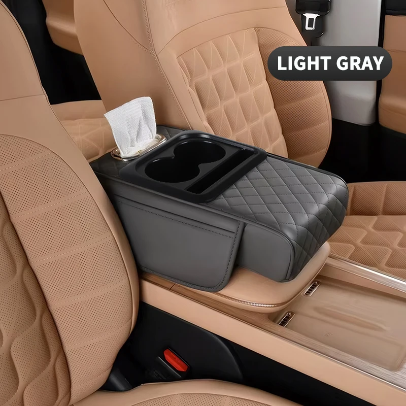 Car Armrest Storage Box, Car Center Console Organizer, Armrest Heightening Cushion with Cup Holder Armrest Storage Organizer Box