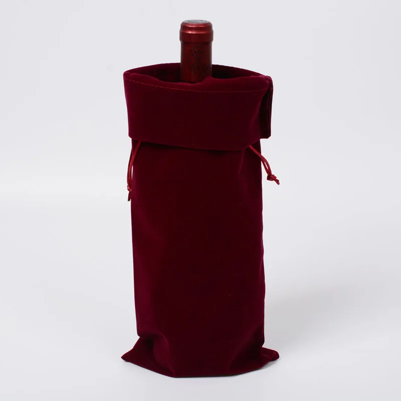 20 PCS/Lot 16x38cm Big Size Velvet Red Wine Bottle Bags Drawstring Wedding Party Gift Packaging Bag Custom Logo Print