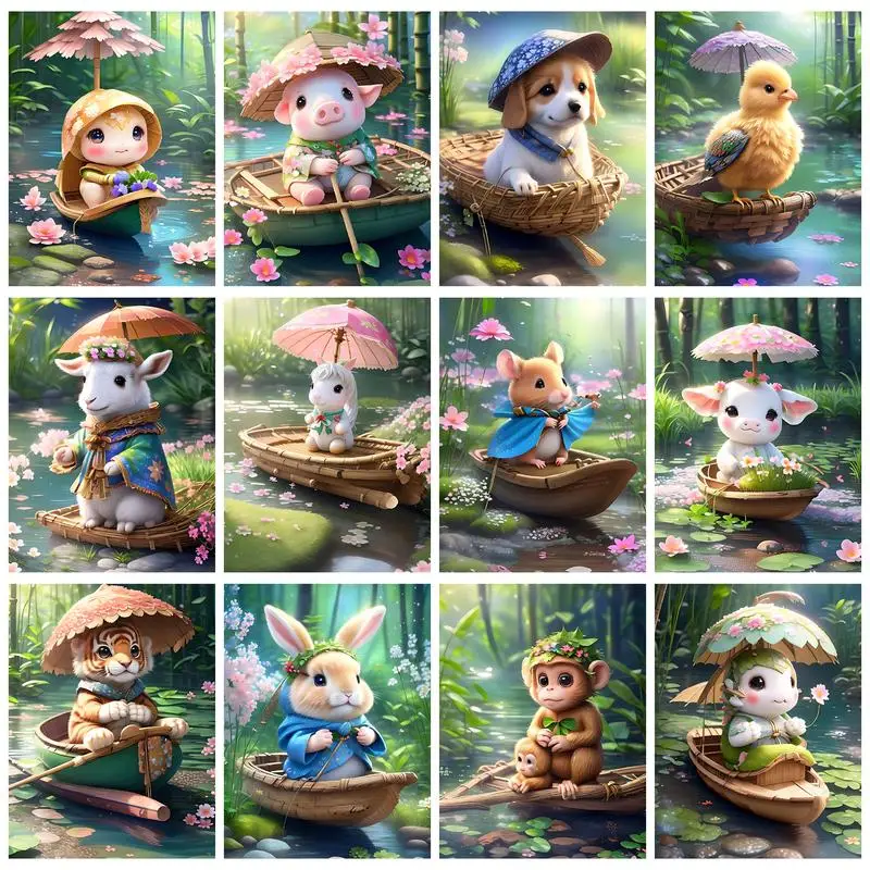 

RUOPOTY Painting By Numbers For Starter Kit Pond bed cartoon animals Original gifts Animal For Home Decoration