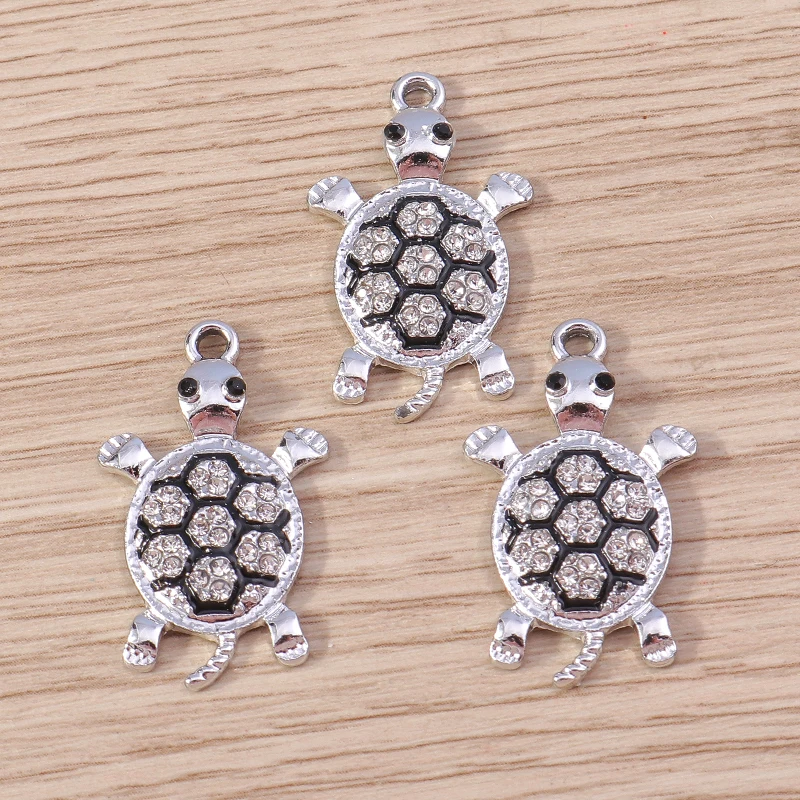 10 Stück 16x28mm Cartoon-Kristall-Tier-Schildkröten-Anhänger für die Herstellung von Ohrringen, Armbändern, Halsketten, DIY-Bastelarbeiten, Schmuckzubehör